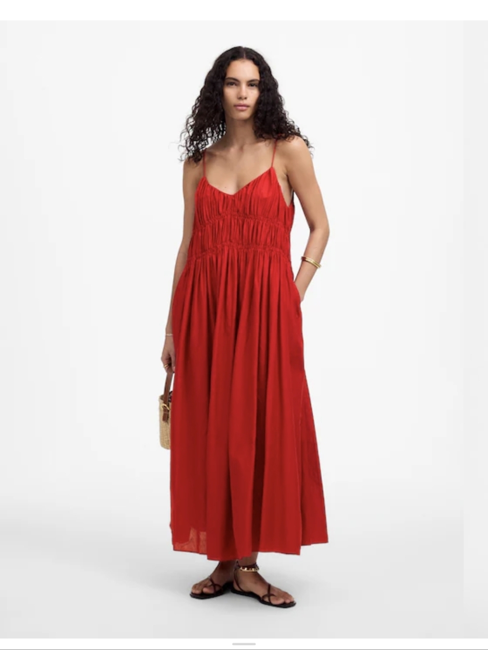 NWT Red Smocked Maxi Dress with Spaghetti Straps